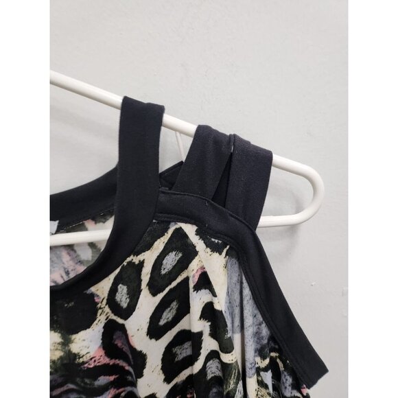 White Birch Womens Tunic Top Large Black Animal Print Strappy Cold Shoulder - Picture 6 of 9